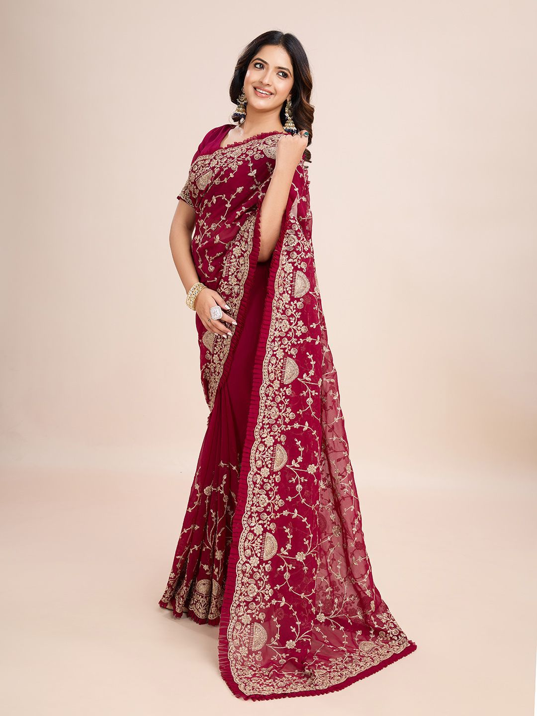 kasee Floral Embroidered Pure Georgette Ready to Wear Saree