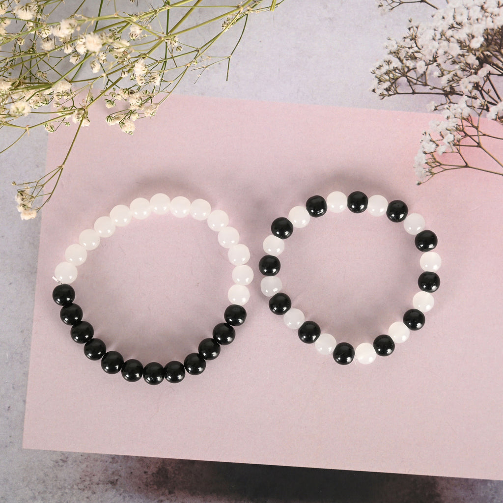 NVR Men & Women White & Black Marbel Crystal Elasticated Bracelet