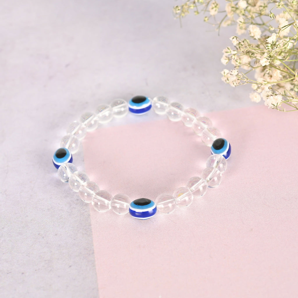 NVR Men & Women Evil Eyetransparent Beaded Elasticated Bracelet