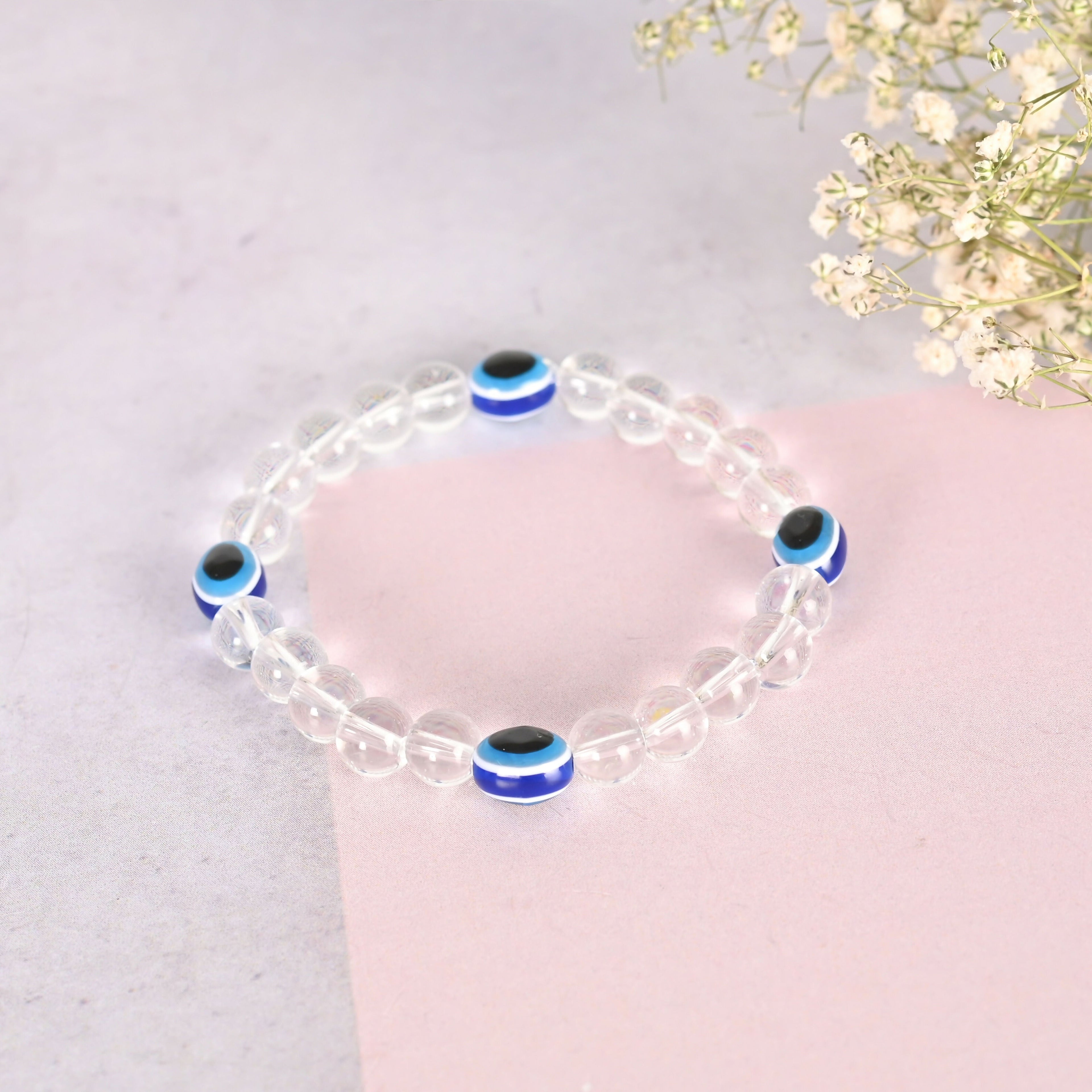 NVR Men & Women Evil Eyetransparent Beaded Elasticated Bracelet