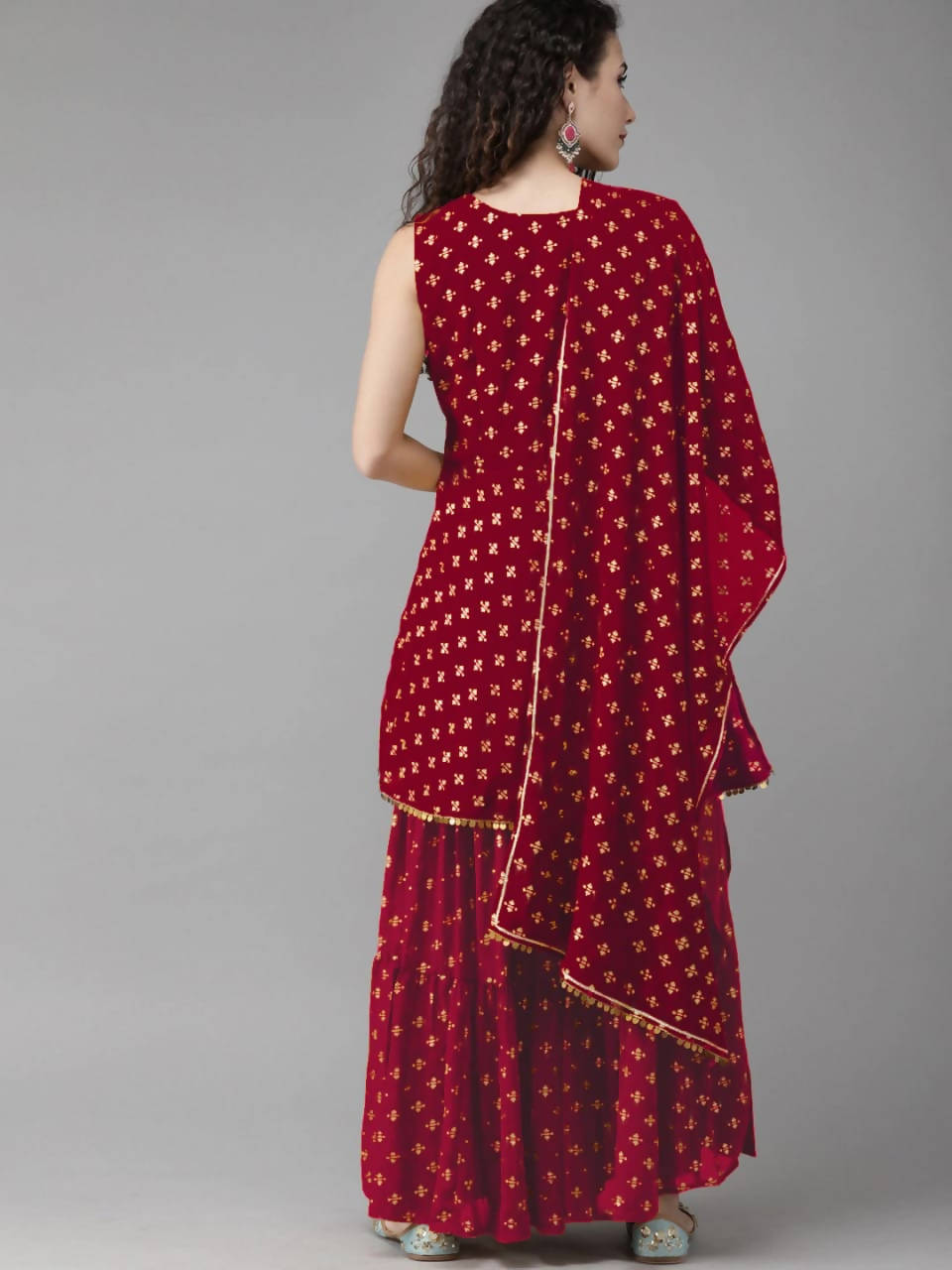 Vamika Printed Rayon Maroon Party Wear/Casual Wear Kurta Set/Suit