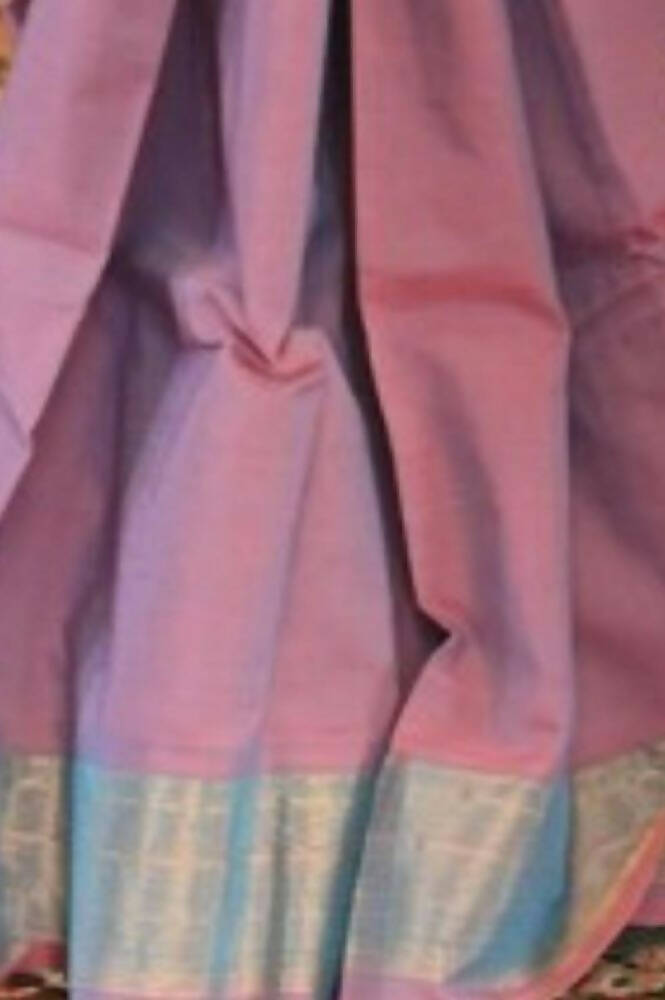 Very Much Indian Handloom Pure Cotton Paithani Peacock Pallu-Dual Tone Blue Pink