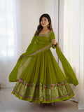 Teeya Creation Green Color Heavy Georgette Wedding Wear Embroidery Work Long Gown