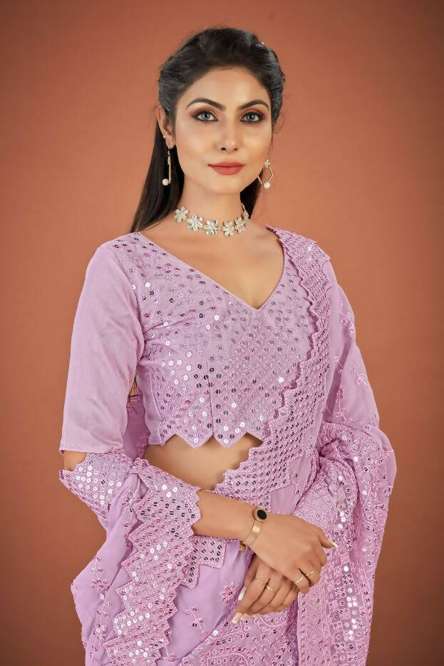 Vamsee Lavender Georgette Designer Saree