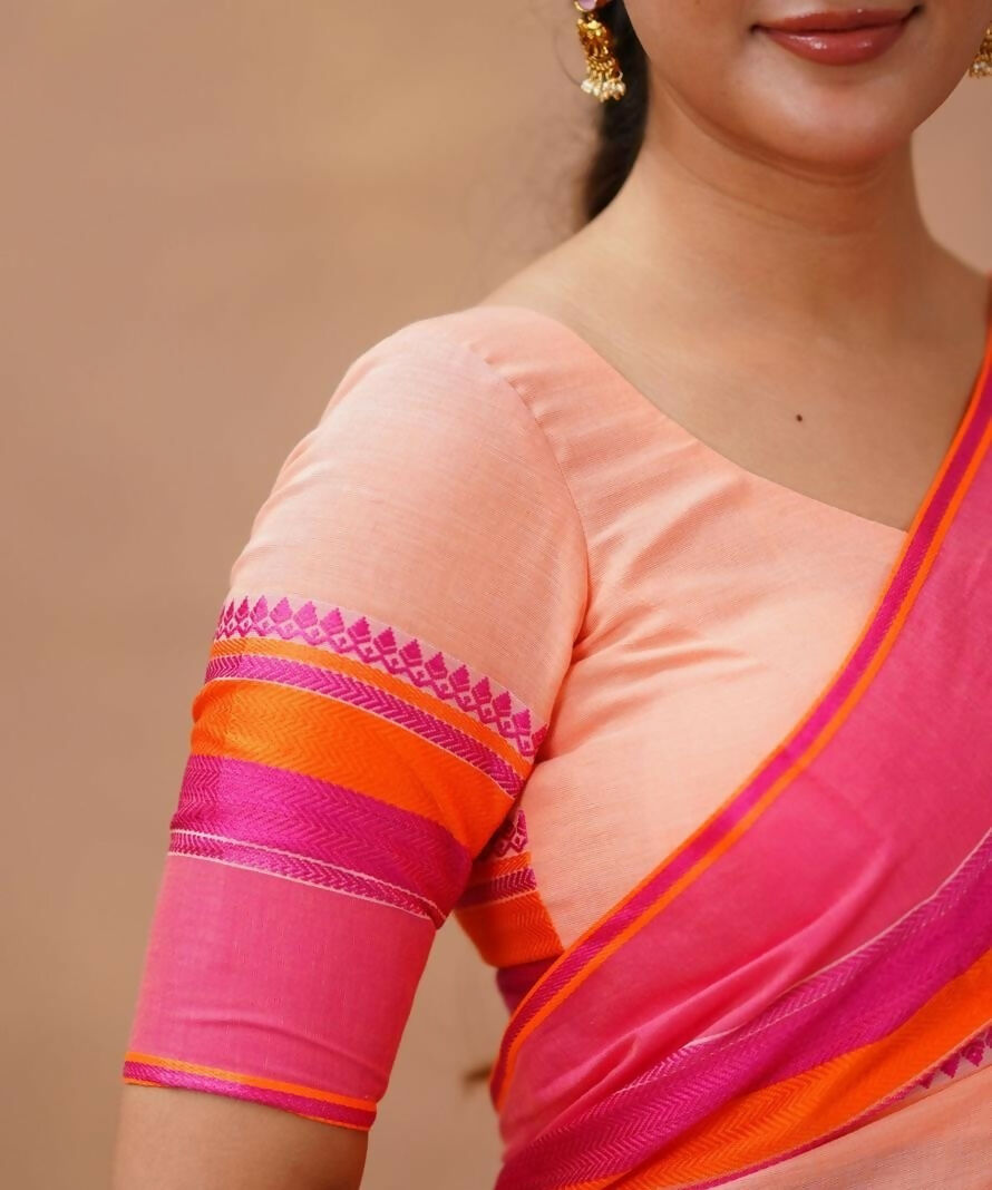 Exclusive Collection Light Orange Beautiful Khadi Cotton Handloom Saree