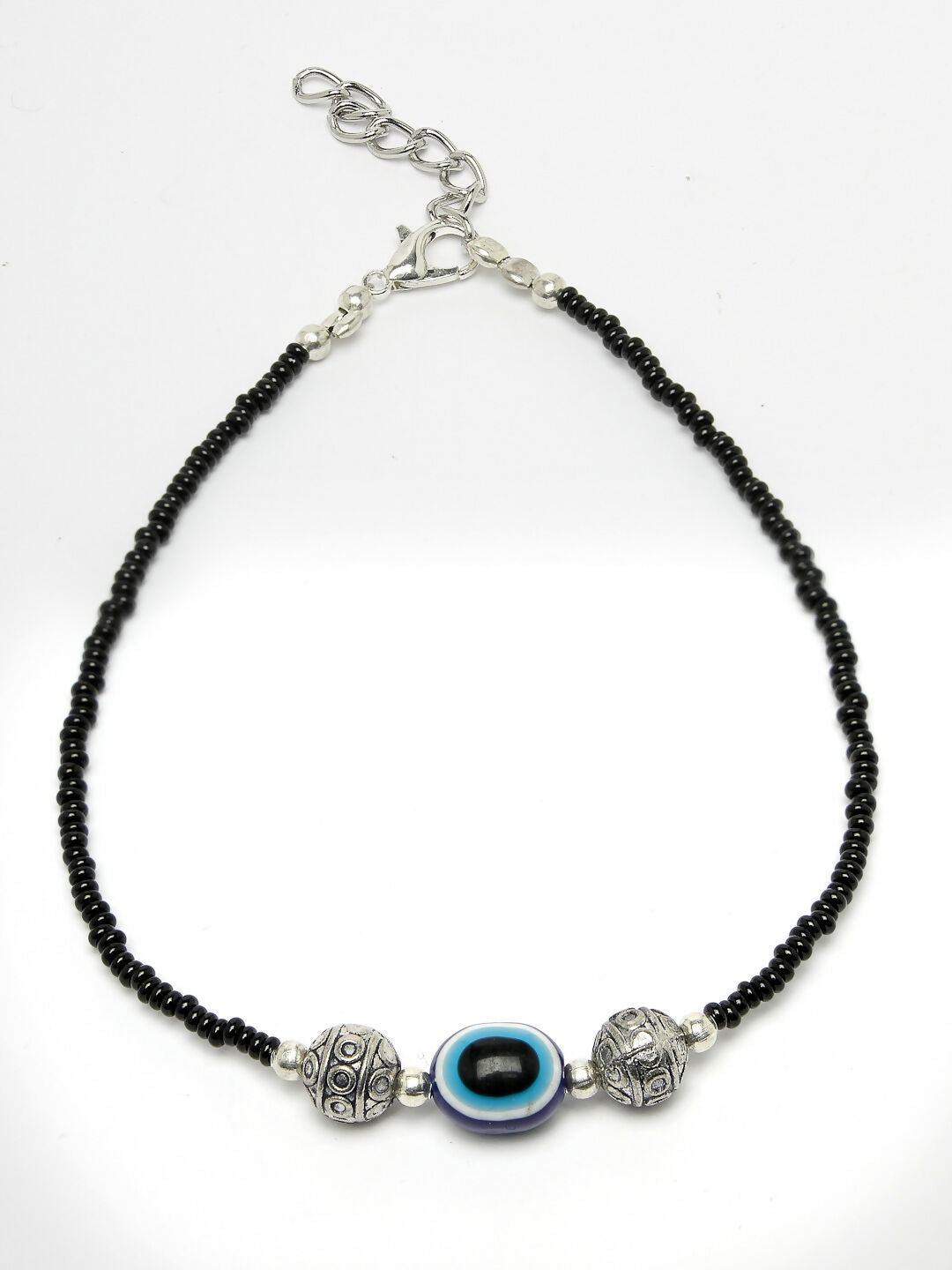 NVR Women Set of 2 Brass-Plated Stone-Studded & Evil Eye Beaded Anklet