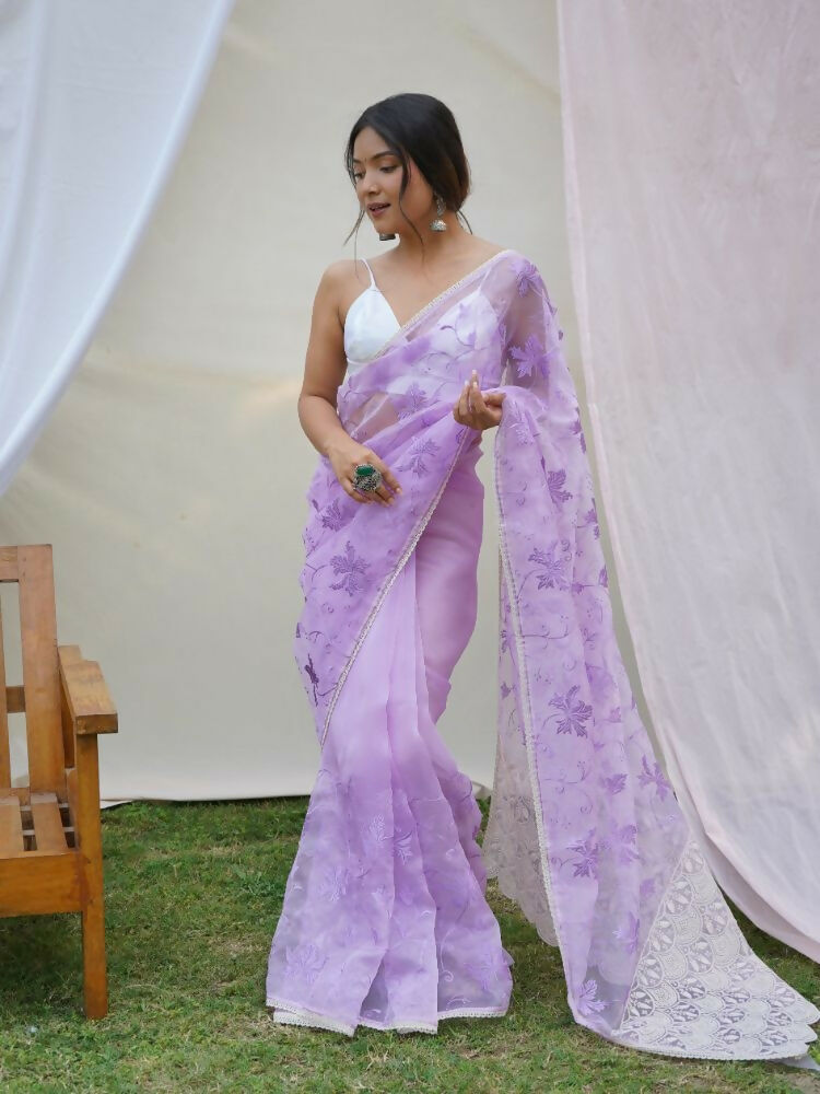 Vamsee Ishaq Lavender Organza Saree