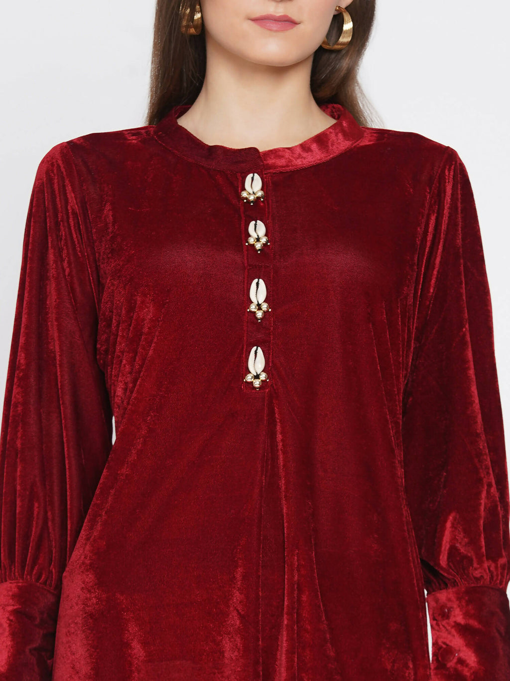 Women Republic Maroon Velvet Cowl Style Kurta With Pants