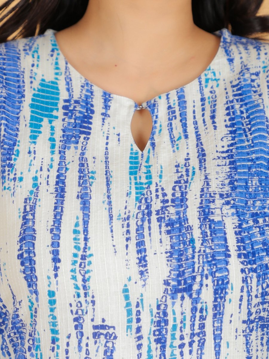 Aramya Straight Kantha Cotton Tie-Dye Print Women's Kurta - Off White