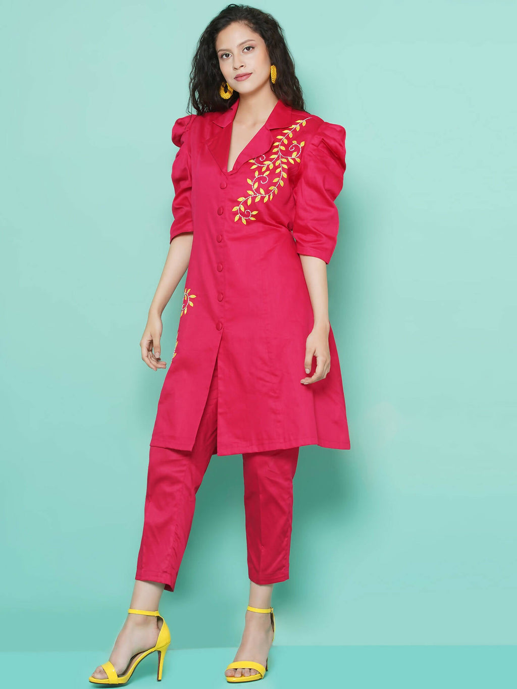 Women Republic Pink Cotton Silk Embroidered and Embellished Coord Set