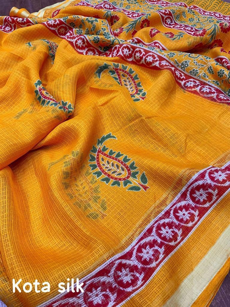 Mustard Silk Blend Geometric Saree with Unstitched Blouse - Hiral Fashion