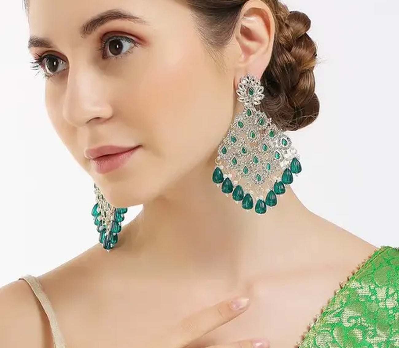 Jewel City Luxurious Emerald Chandelier Earrings - Traditional Indian Statement Jewelry for Wedding & Festival Elegance
