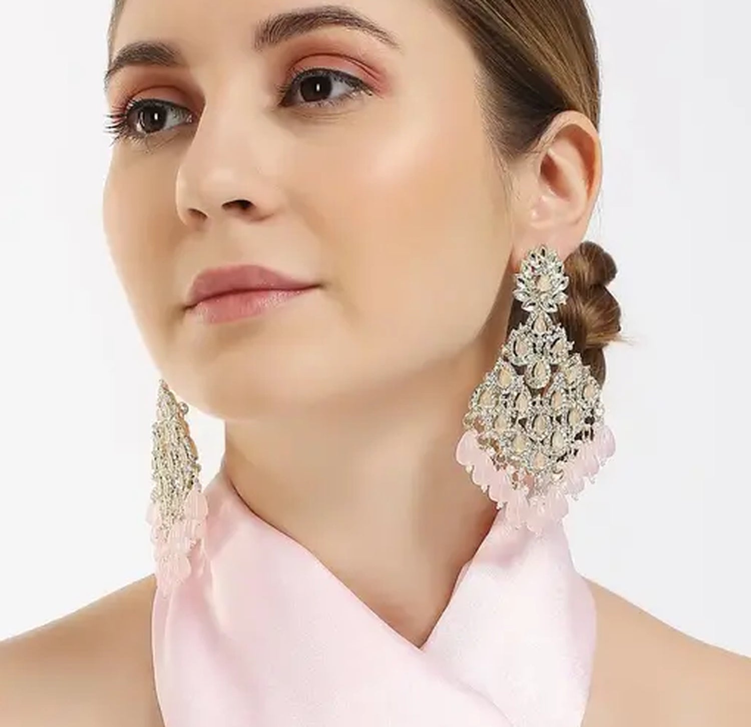 Jewel City Luxurious Pink Chandelier Earrings - Traditional Indian Statement Jewelry for Wedding & Festival Elegance