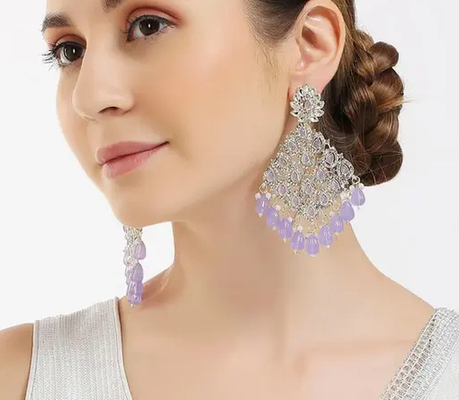 Jewel City Luxurious Purple Chandelier Earrings - Traditional Indian Statement Jewelry for Wedding & Festival Elegance