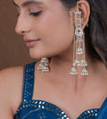 Jewel City Silver Kashmiri Jhumka Earrings - Traditional Pearl Drop Chandelier Earrings for Wedding & Festival Wear