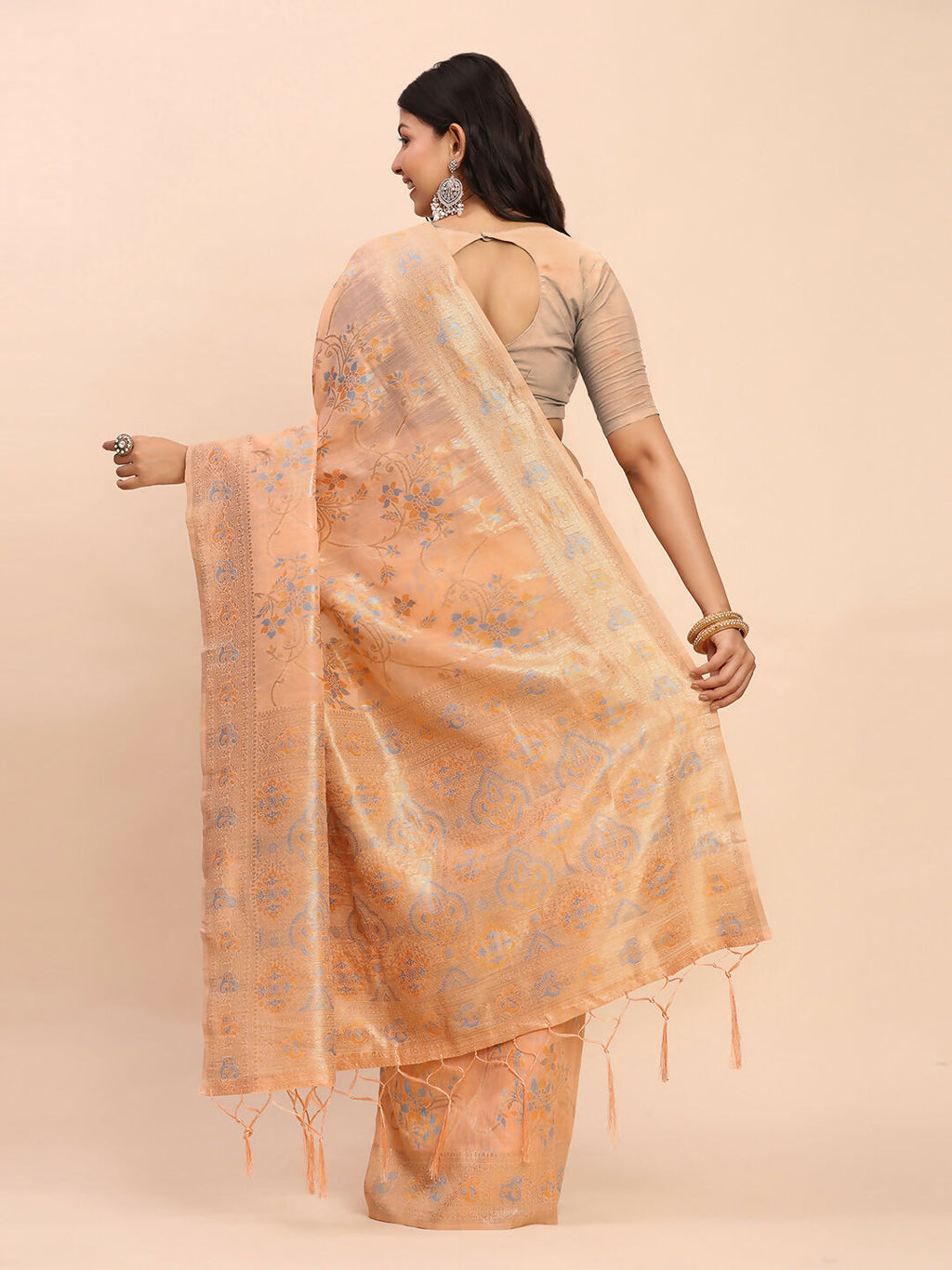 Shree Shyam Fashion Linen Cotton Orange Saree