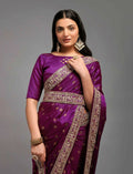 PR Fashion Wine Chinon Embroidery Lace Saree