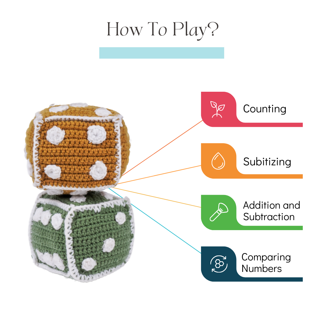Nesta Toys Handmade Crochet Dice (7cm), Math Learning Toy, Educational Toy for Babies & Kids