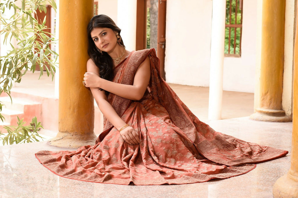 Joban Fashion Amber Crepe Chiffon Pure Handloom Banarasi Silk Saree