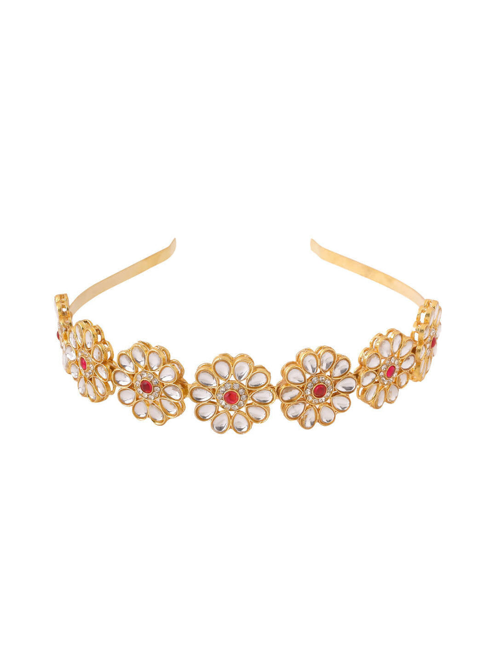 NVR Women's Rajputi Gold-Polished Kundan Matha Patti Hairband