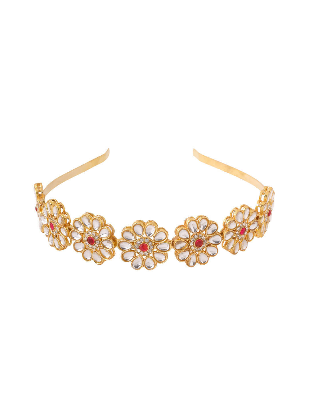 NVR Women's Rajputi Gold-Polished Kundan Matha Patti Hairband