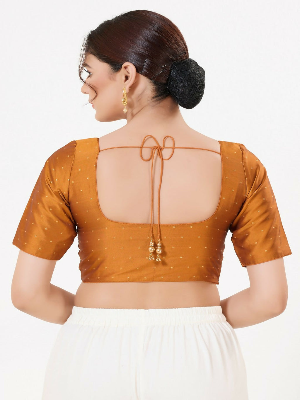 Joban Fashion Mustard Taffeta Silk Elbow Sleeveless Front Open Blouse
