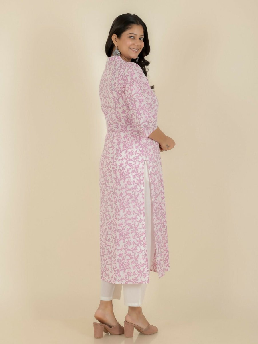Aramya Straight Soft Cotton Floral Print Women's Kurta - White