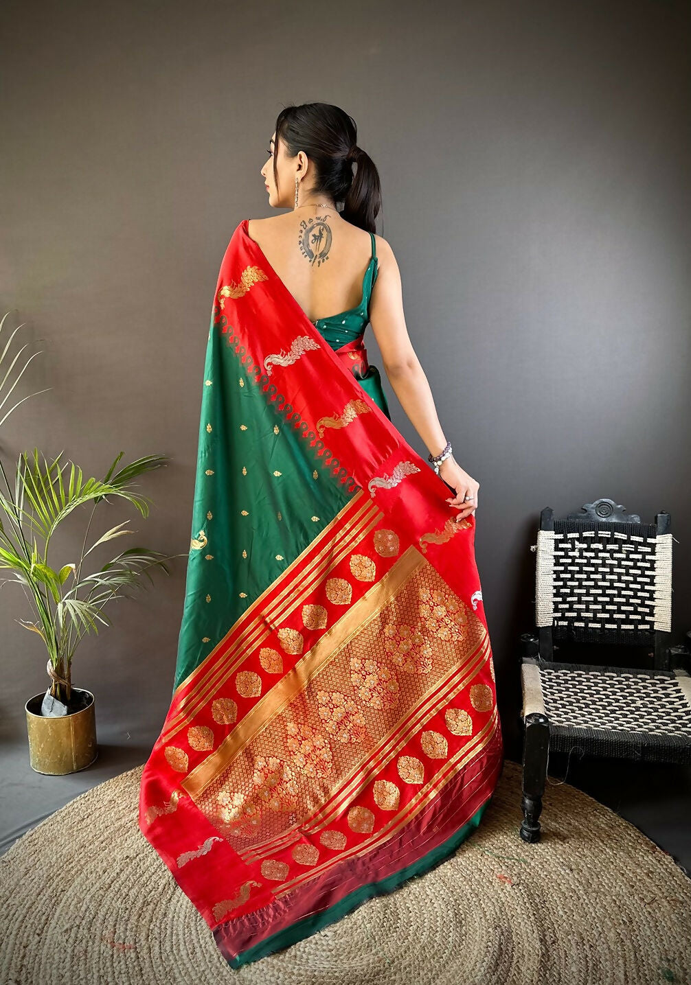 Joban Fashion Red Peacock,Butti Banarasi Silk Sarees