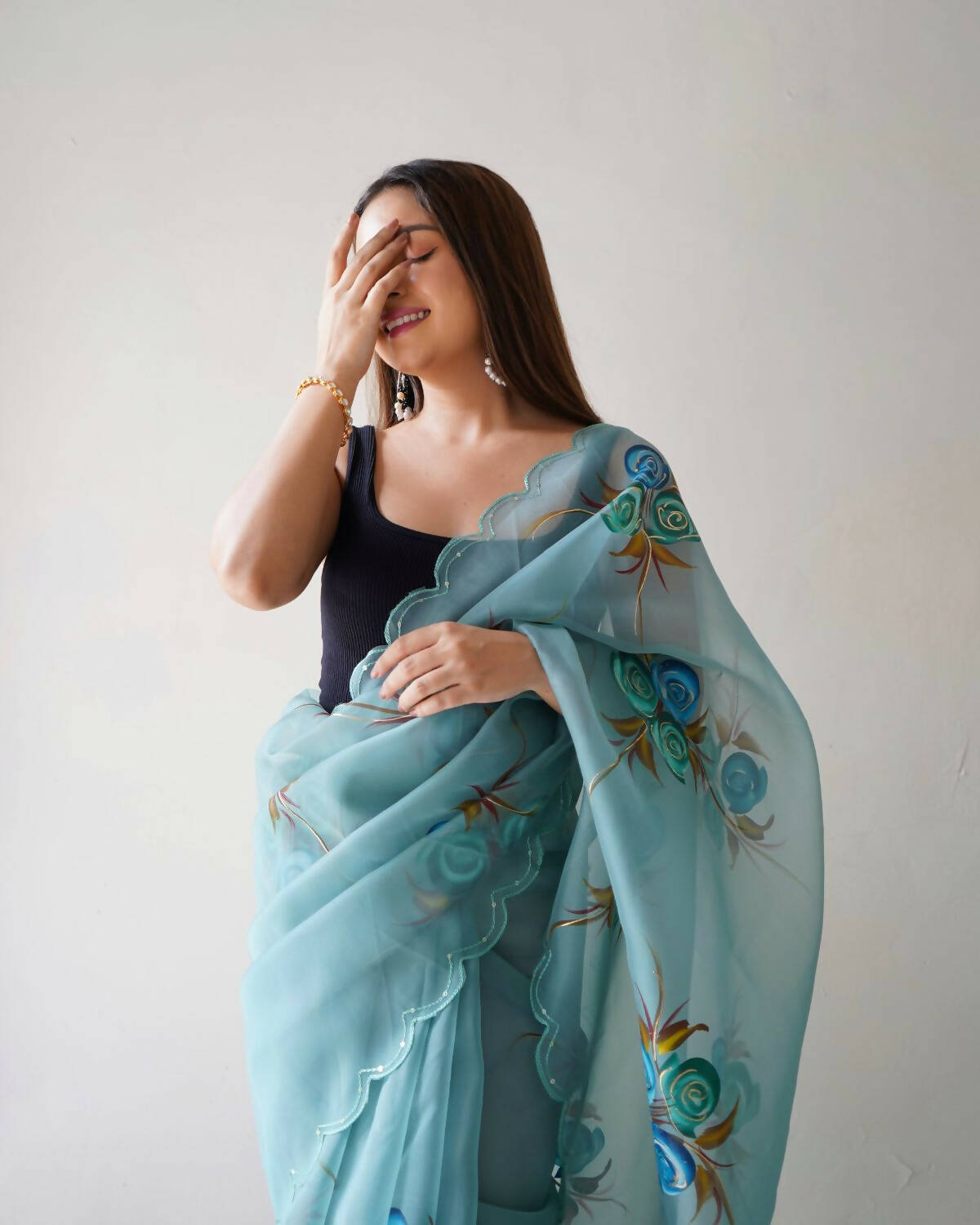 Vamsee Sky Blue Organza Saree