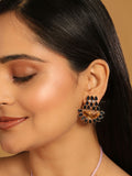 Nuyug 22K Gold Plated Crystal Studded Contemporary Floral Shaped Stud Earrings