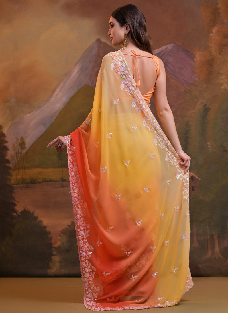 Vegaa Fashion Yellow Soft Georgette Sequence Work Saree