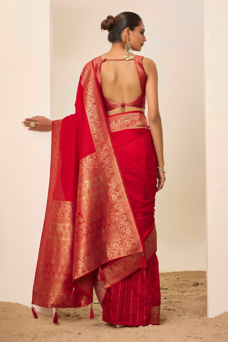 Red Dolla Silk Wevon Galla Designer Saree - Zeel