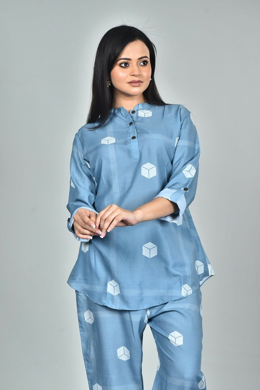 Morchari Digital Print Semi Muslin Co-Ord Set Top & Trouser-Multicolor