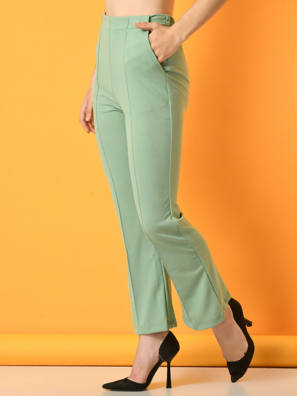 Myshka Women's Green Solid Top With Trousers
