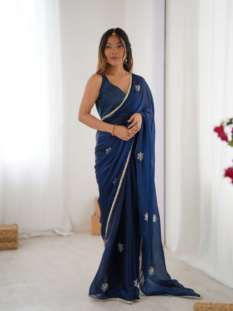 Petrol Fendy Designer Beads Moti,Val Sequence Work Saree - Siara