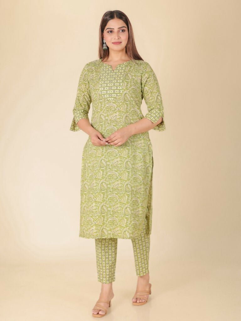 Aramya Straight Soft Cotton Floral Print Women's Kurta - Green