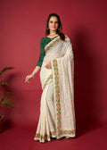 Vamsee White Georgette Designer Saree