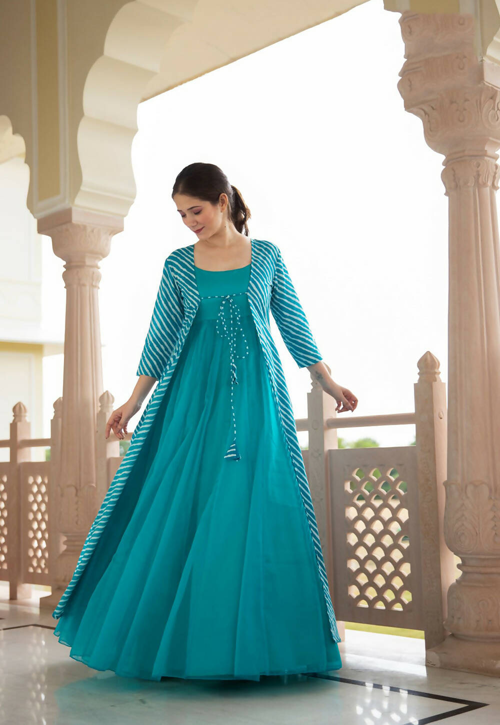Partywear Designer Digital print Sky Pure Georgette Gown - Anbazaar