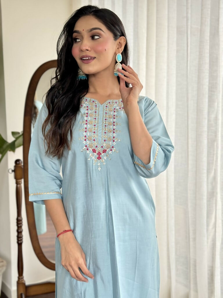 Lavender Viscose chanderi Stitched Suit With Dupatta - Tanisha