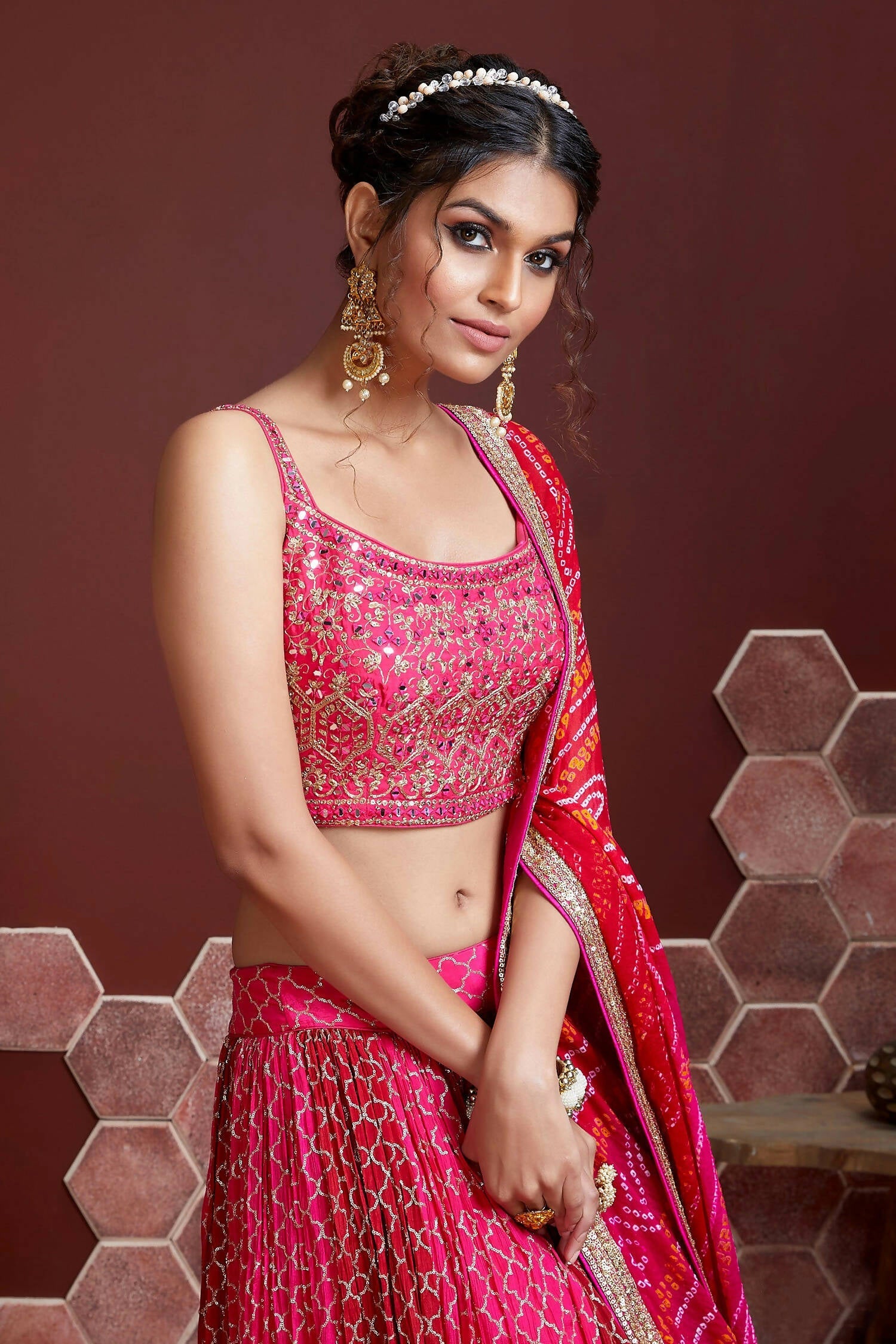 Wedding Designer Pink Pure Chinon Silk Lehenga Choli - Anbazaar