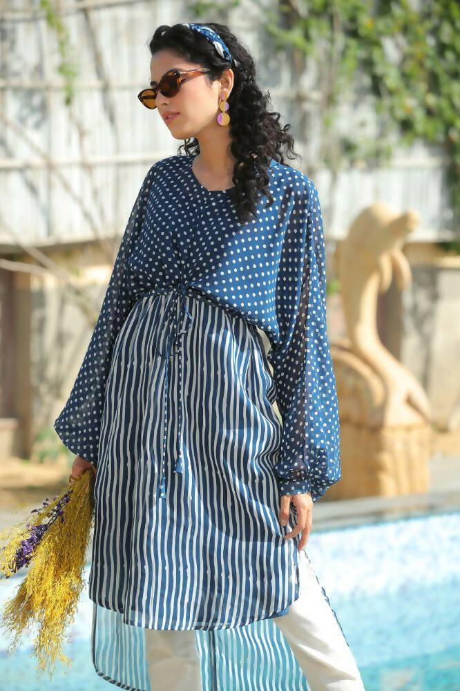 Juniper Women Navy Georgette Bandhani High-Low Tunic