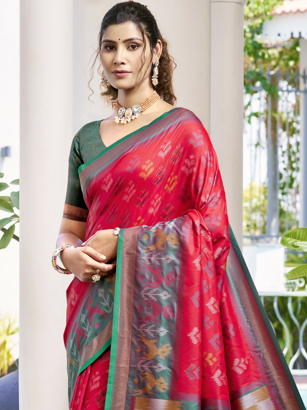 Shree Shyam Fashion Pochampalli Silk Red Saree