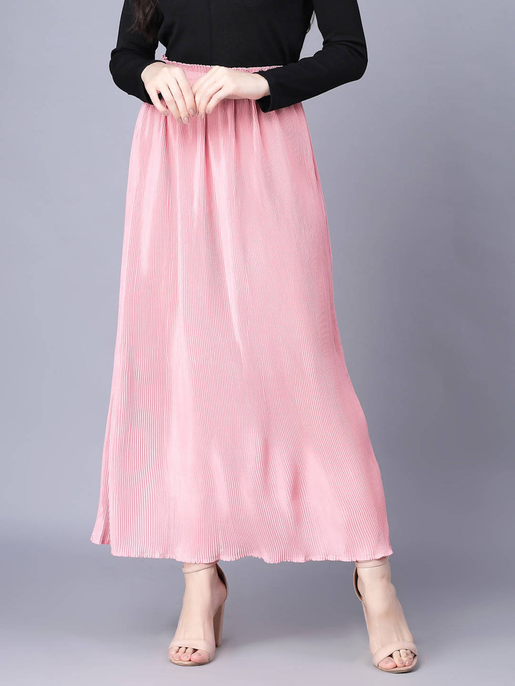 Myshka Chiffon Solid Pink Women Skirt