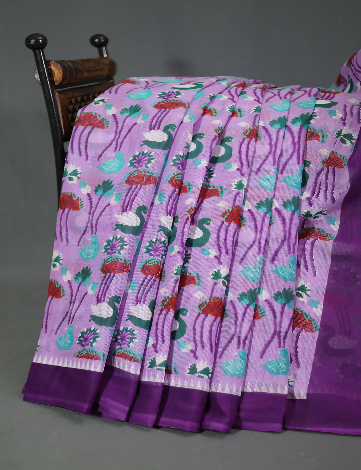 Shades Of Lavender And Purple Pure Munga Cotton Block Print Saree By Gayathri Reddy Designer Studio
