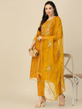 Mustard Embroidered Chinon Straight Kurta With Trouser & Dupatta - Salimar