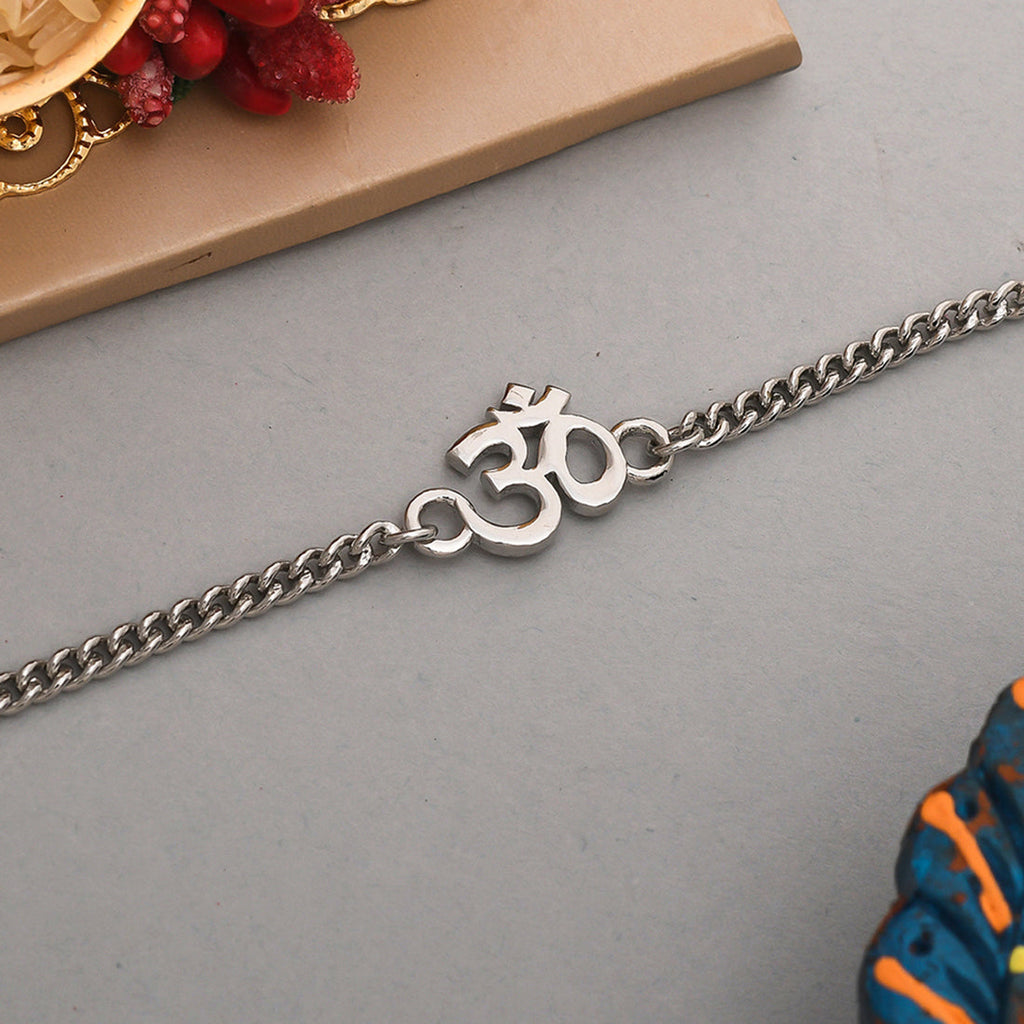 trueBrowns Auspicious Om Silver Tone Bracelet Style Rakhi