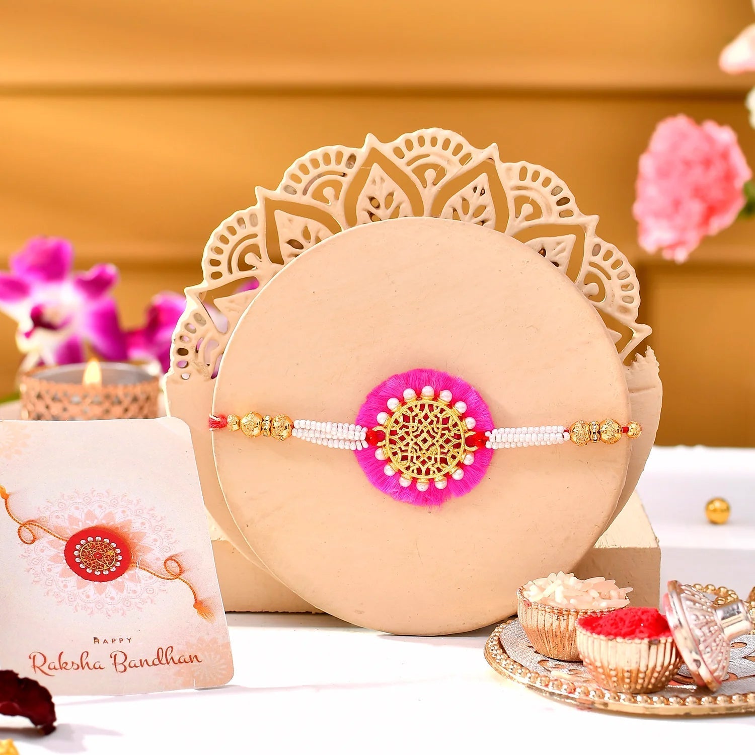 trueBrowns X Voylla Pearl And Gold Filigree Rakhi For Brother