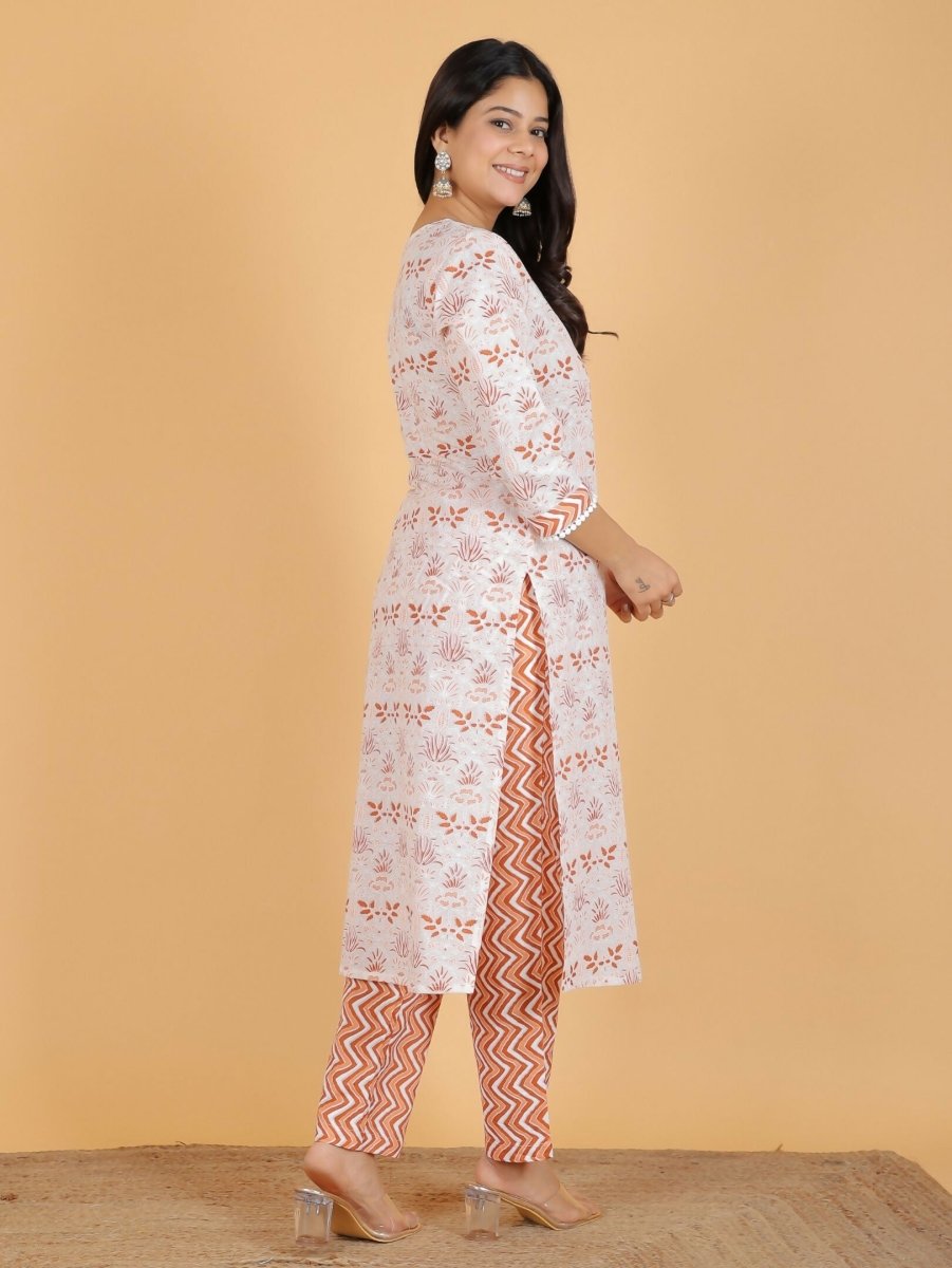 Aramya White Soft Cotton Floral Print Straight Kurta Set for Women