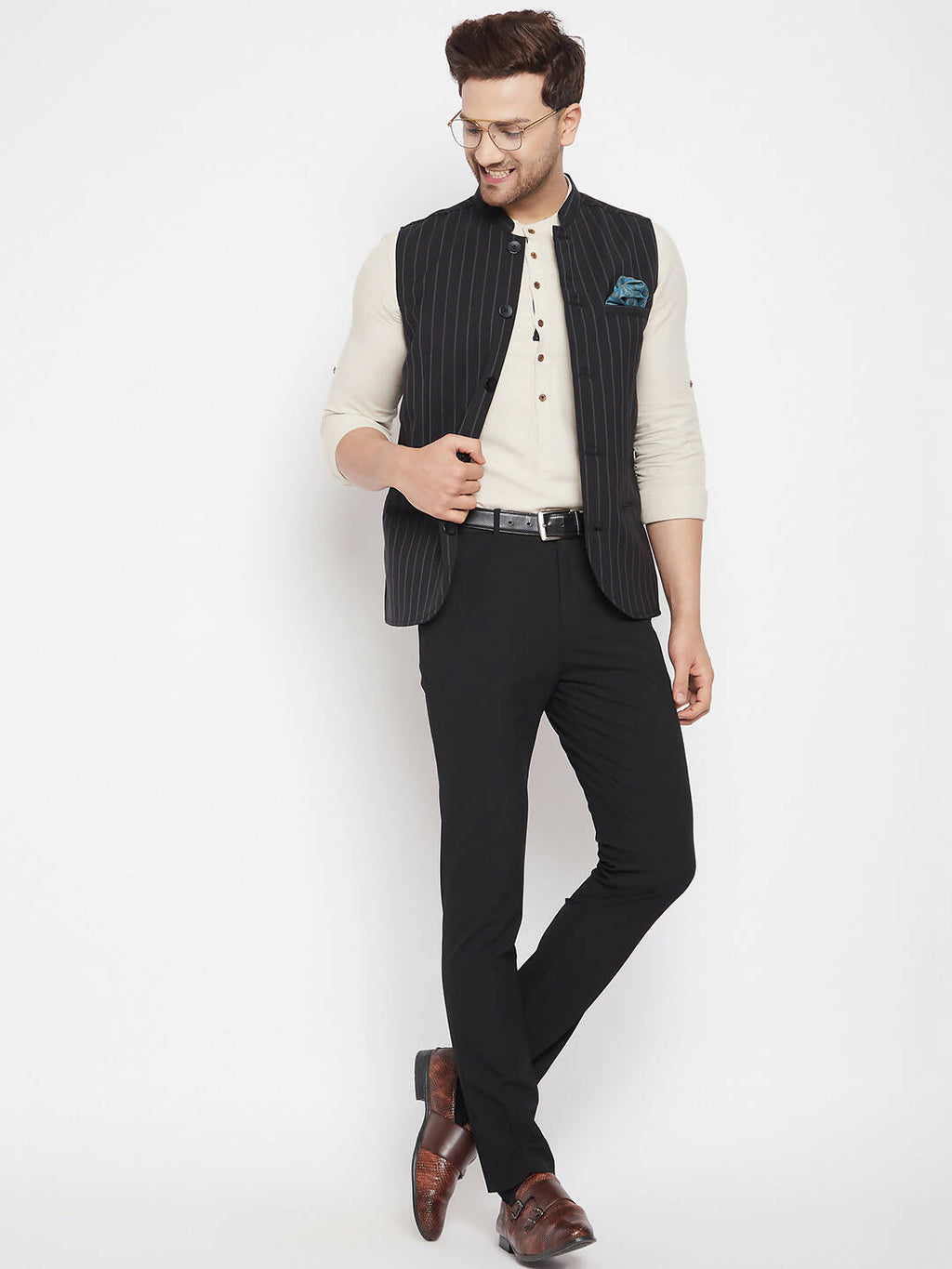 Even Apparels Black Merino Men Woven Nehru Jacket