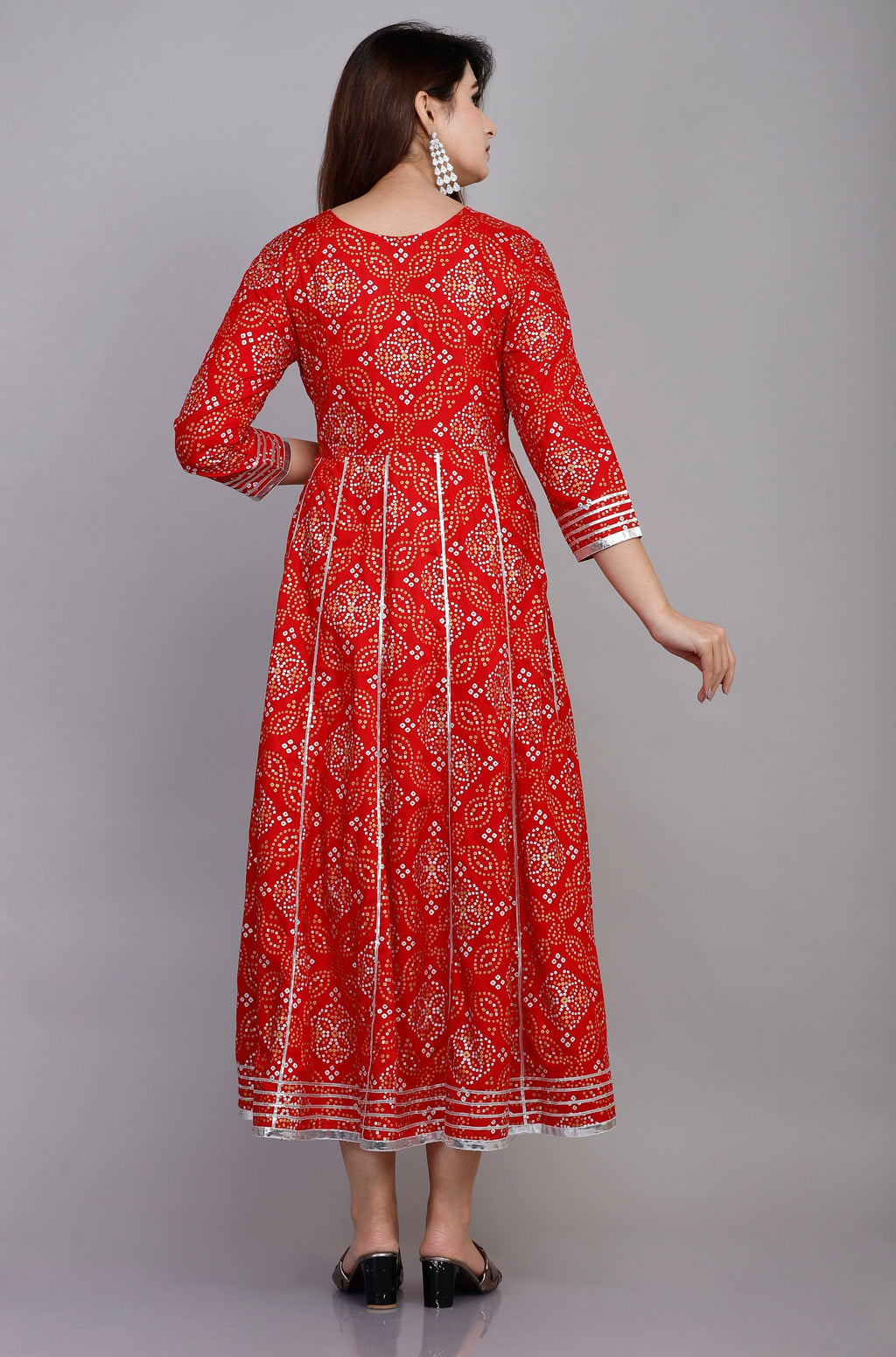 VOJ Women's Red Rayon Embroidered & Printed Anarkali Kurta